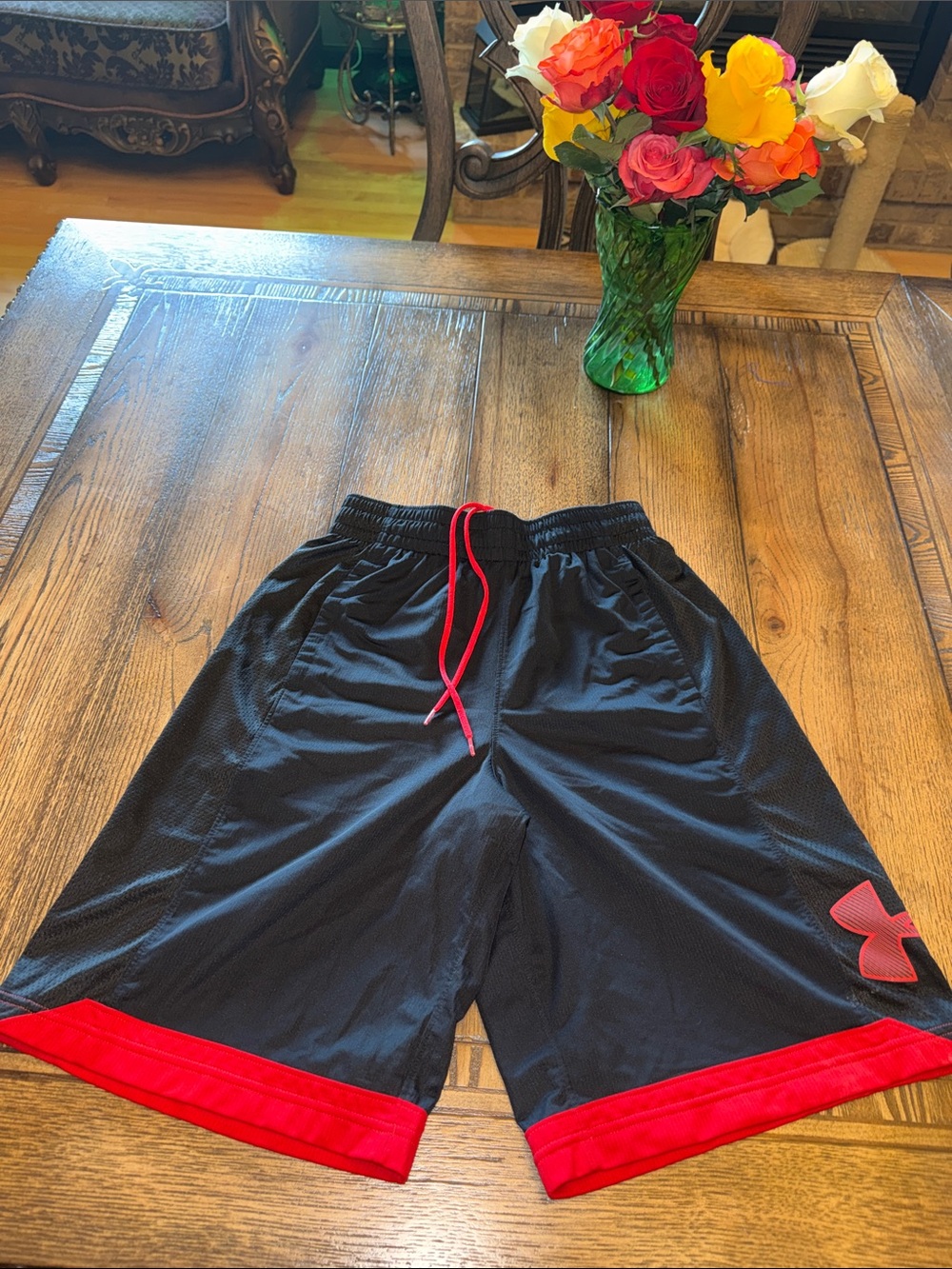 Under Armour Black Basketball Shorts with Red Accents